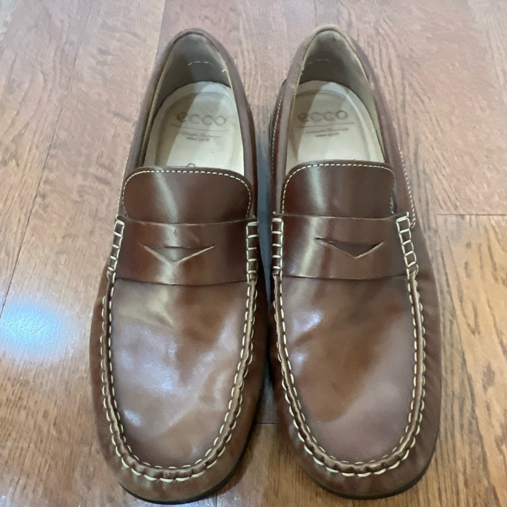 ECCO Mens Brown Leather Driving Penny Loafers Sz 44/10.5 Slip On Comfort Preppy